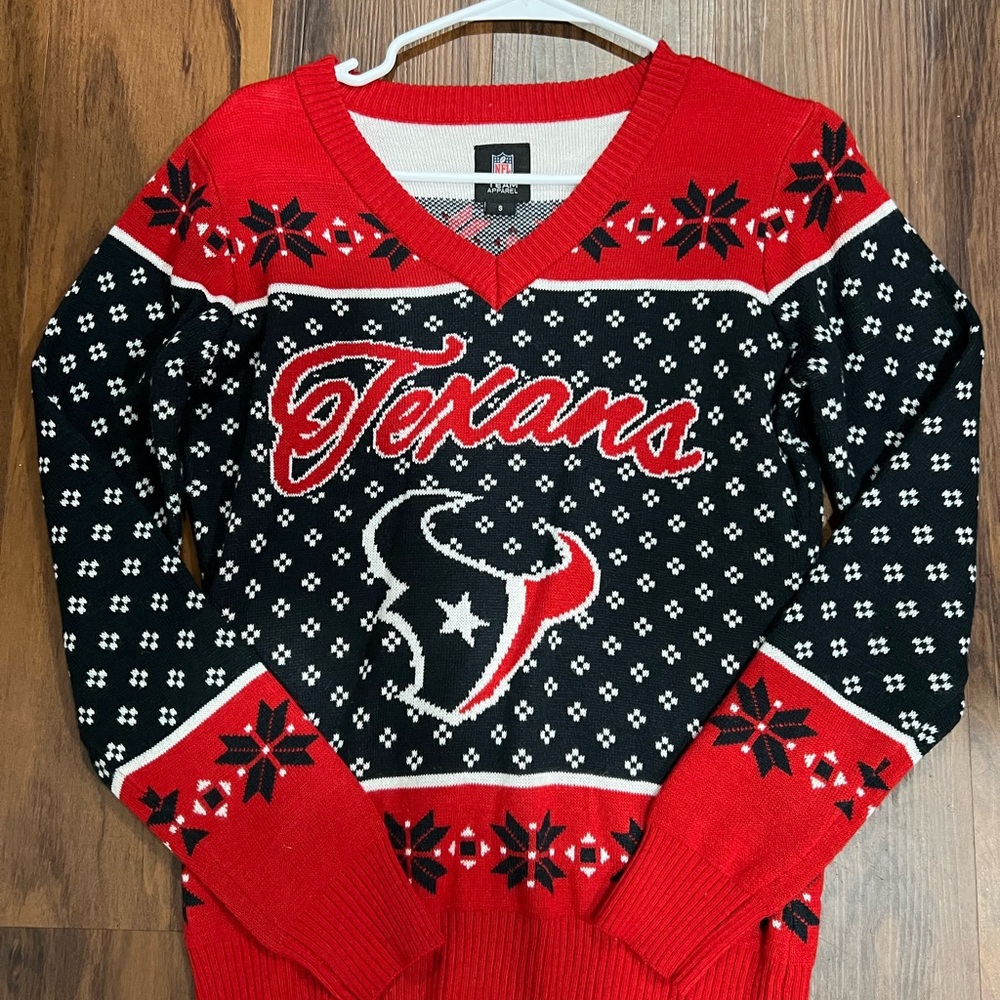 NFL Texans Women's V-Neck Sweater - Red and Black